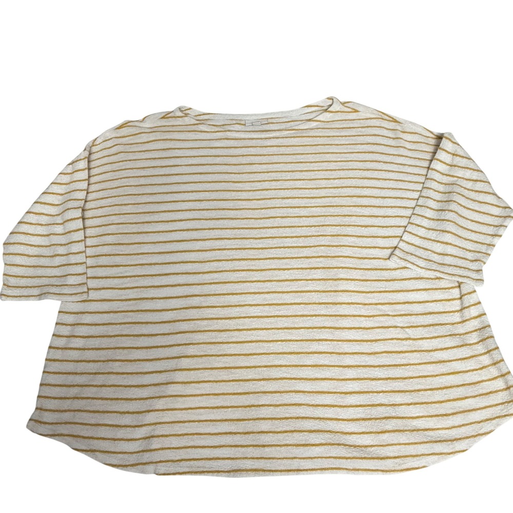 J. Jill Womens XL Petite Mustard Yellow White Striped Cotton Boxy Top Coastal